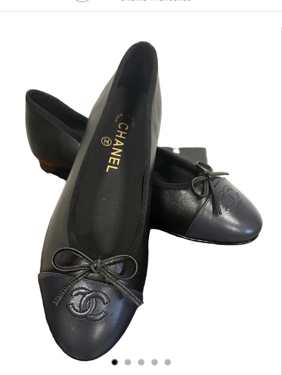 CHANEL Shoes - CHANEL Black Leather Cap-Toe Ballet Flats with CC Emblem